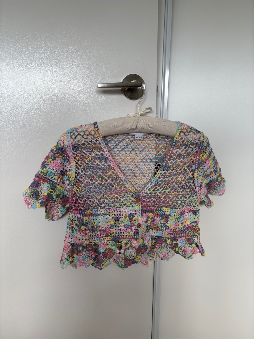 Multicolor Crochet Cardigan Crop Top -S